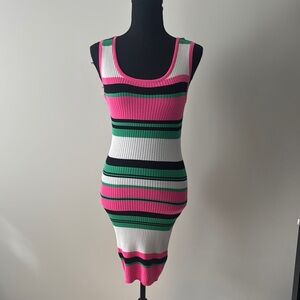 Striped Pink and Green Sleeveless Dress